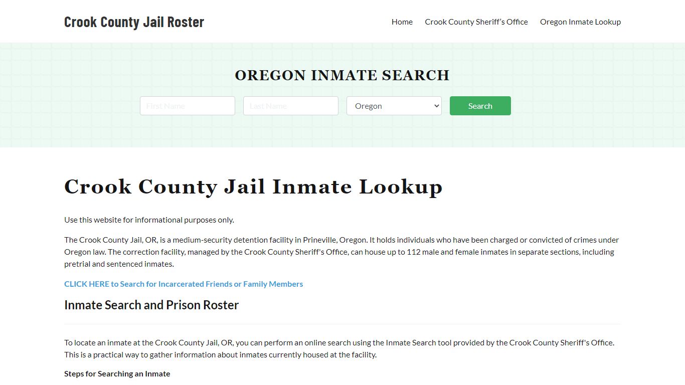 Crook County Jail Roster Lookup, OR, Inmate Search