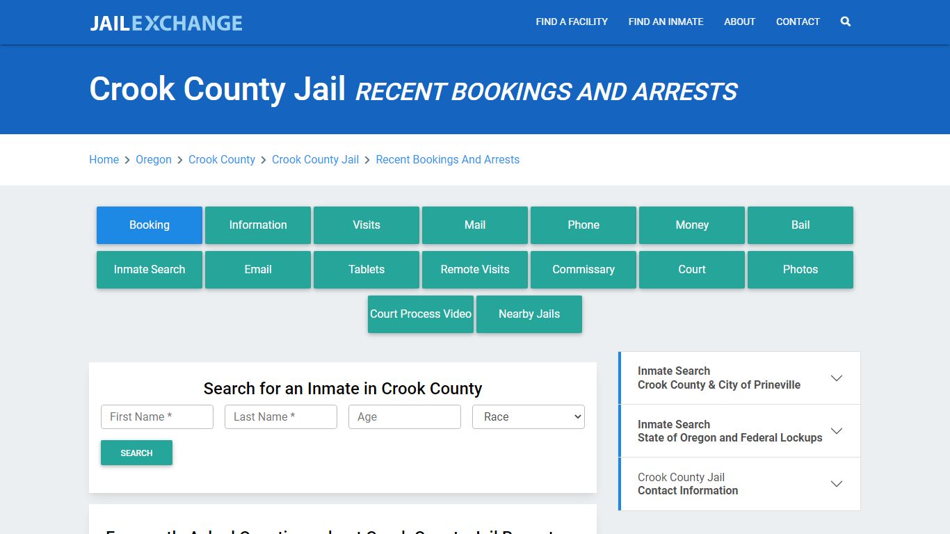 Crook County Jail Recent Bookings And Arrests - Jail Exchange